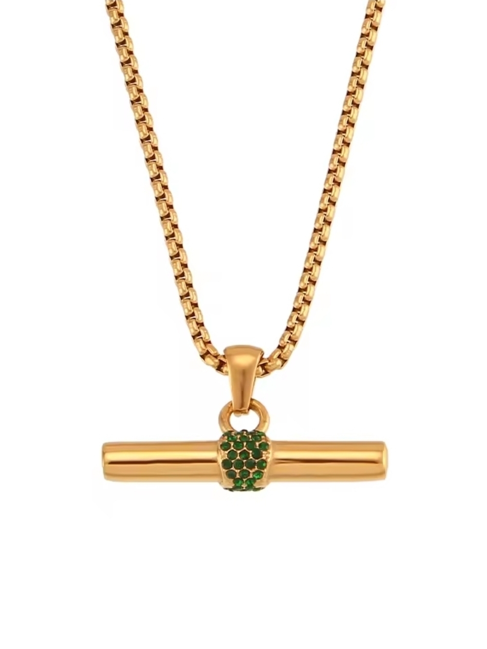 Gold Bar Pendant Necklace with Green Accent - Picture 3 of 14